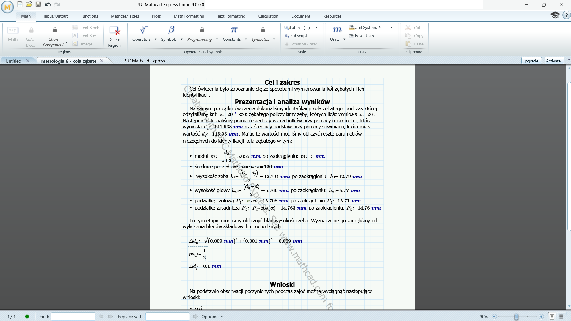 wygląd programu mathcad